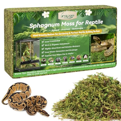 14OZ Natural Sphagnum Moss for Reptile Terrarium Substrate Bedding | 16QT High Expansion, Moisture Retention, Helps Shedding, Long Fibers Dried Moss for Leopard Gecko, Snake, Frog, Turtle - size: 14 OZ