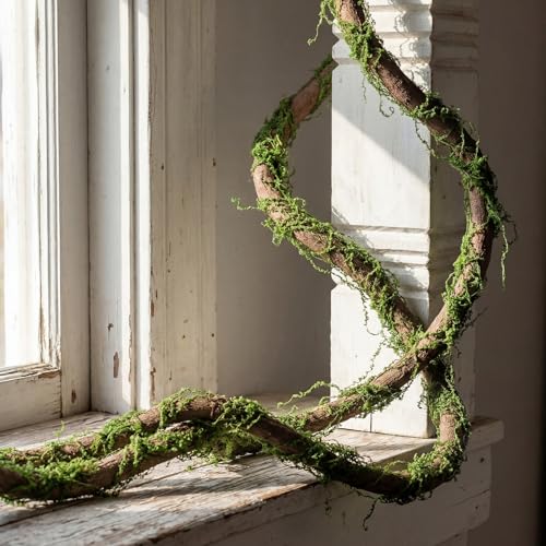 Janinka 2 Pcs 118in Large Bendable Artificial Tree Branches with Moss | Enchanted Forest Decorations, DIY Jungle Climber Vines, Fake Moss Jungle Party Decor, Garden Landscape Reptile Habitat Decor