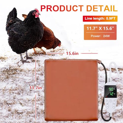 Chicken Heating Pad Baby Chicks Heater Mat Temperature and Timer Adjustable Led Display Chicken Warming Blanket Heated Mat with Anti Bite Cord Chick Brooder Heating Mat Orange 11.7" X 15.6" - size: 15.6"L x 11.7"W x 0.4"H