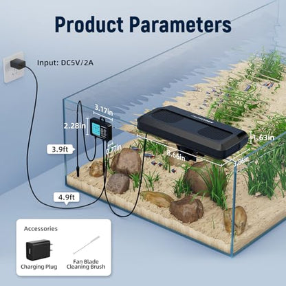 AQUASMITH Aquarium Chiller Fan,Fish Tank Cooler with Temperature Control,Minimum Setting 59℉,Auto Start/Stop,Refrigeration Effect 3-7℉,3-Speed Modes,for Axolotl Seawater Freshwater Coral Grass Tank