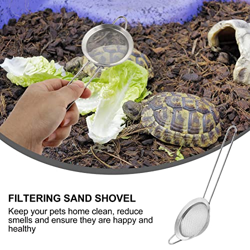 Abaodam 2pcs Stainless Steel Reptile Sand Shovel Fine Mesh Substrate Scoop for Cleaning Tortoise Lizard Litter Edges for Reptile Care