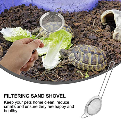 Abaodam 2pcs Stainless Steel Reptile Sand Shovel Fine Mesh Substrate Scoop for Cleaning Tortoise Lizard Litter Edges for Reptile Care