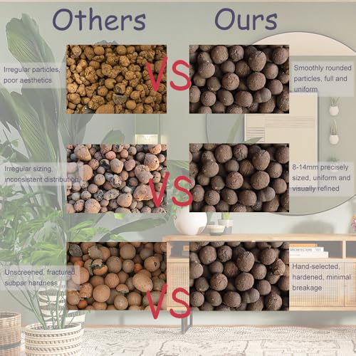 Rurtsva Natural Clay Pebbles 5LBS– 8mm-15mm Expanded Leca Balls for Hydroponics Plants Drainage Grow Media Reusable Soil Amendment for Orchids, Succulents, Aquaponics - size: 5LBS