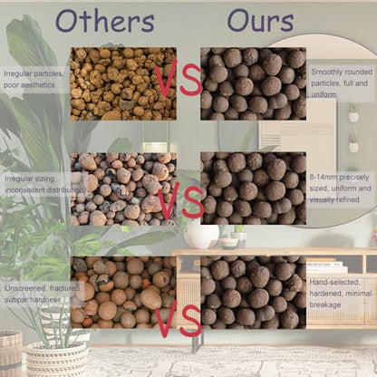 Rurtsva Natural Clay Pebbles 2LBS– 8mm-15mm Expanded Leca Balls for Hydroponics Plants Drainage Grow Media Reusable Soil Amendment for Orchids, Succulents, Aquaponics - size: 2LBS