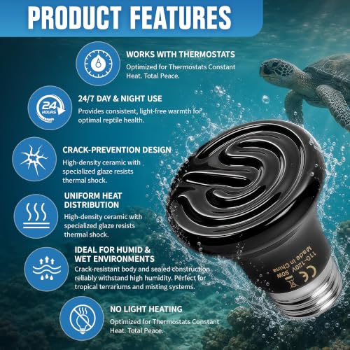 Happy Herps 50W Ceramic Heat Emitter, Reptile Heat Bulbs, Ceramic Heat Lamp for Reptiles, Amphibian, Chicken, Dog, Cat (2-Pack) - size: 50W-2 Pack