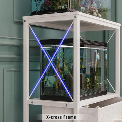 10 Gallon Aquarium Stand with 2 Drawers, White | 10 Gallon Fish Tank Stand; 2-Tier Storage Shelf; Heavy-Duty Metal Frame; Reptile & Turtle Tank Stand; White Finish - color: White