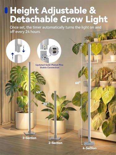 Vertical Grow Light for Indoor Plants, 60in LED Standing Lamp | 36W Full Spectrum Plant Lights with Auto Timer, 268 LEDs Dimming and 3 Light Modes for Wide Coverage Area in Indoor Gardens - size: 60 IN(Silver)