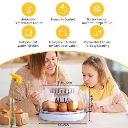 Nest I - 12 Egg Incubator for Beginners, Auto Egg Turning, Consistent Humidity with Auto-Refill Water Bottle & Stable Temp Control for Hatching Chicken, Goose, Duck, Quail, Pigeon, and Turkey - size: 12 Egg [White]