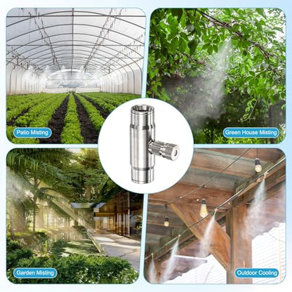 M METERXITY 20-Pack Brass Misting Nozzle Tee Kit, 0.4mm Orifice Dia. High Pressure Spray Misting Nozzle Head, Slip Connectors for 3/8 Inch Drip Irrigation Tubing Kit Outdoor [3/16" Threaded] - size: 0.4mm