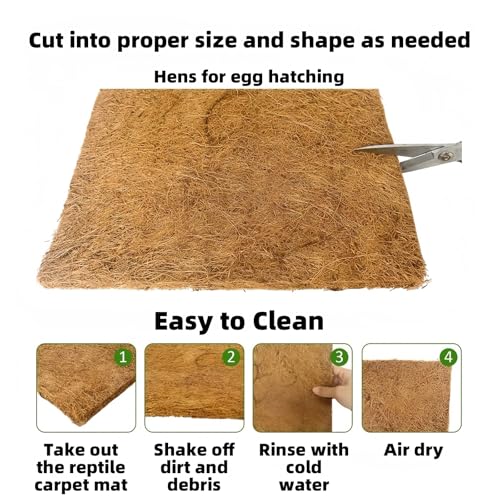3Pcs Reptile Carpet Mat Chicken Coop Nesting Coconut Fiber Liner Easy Clean Cuttable Reusable for Hen Egg Laying Breeding Pet Bird Garden Agriculture 10Inch(25cm) X10Inch(25cm)