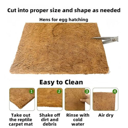 3Pcs Reptile Carpet Mat Chicken Coop Nesting Coconut Fiber Liner Easy Clean Cuttable Reusable for Hen Egg Laying Breeding Pet Bird Garden Agriculture 10Inch(25cm) X10Inch(25cm)