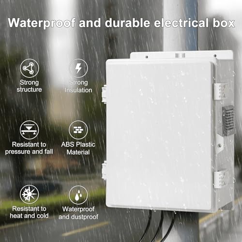 Namunanee Outdoor Electrical Junction Box, ABS Water Resistant Enclosure with Internal Mounting Panel & Hinged Cover (13" H* 9.2" L* 4.6" W & Outlet) - size: 13"H x 9.2"L x 4.6"W & Outlet
