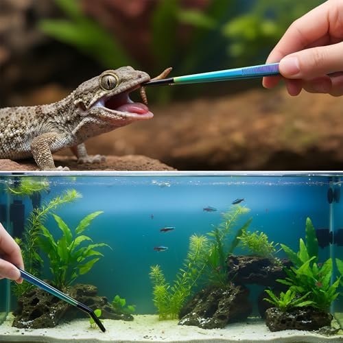 3 Pcs Reptile Feeding Tongs Extra Long Tweezers Stainless Steel with Rubber Tip 10.6" Straight & Curved for Gecko Snake Reptiles Bearded Dragon Terrarium Tank Supplies Aquariums & Crafts