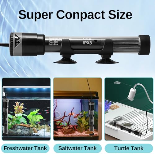 SainSmart XpertMatic Aquarium Heater Submersible, Fish Tank Heater 100W | Adjustable Thermostat with Suction Cup, for Marine Saltwater and Freshwater, Up to 20 Gallon Fish Tanks