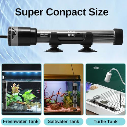 SainSmart XpertMatic Aquarium Heater Submersible, Fish Tank Heater 100W | Adjustable Thermostat with Suction Cup, for Marine Saltwater and Freshwater, Up to 20 Gallon Fish Tanks
