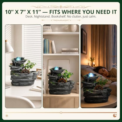 Tabletop Water Fountain, Resin Water Wheel, LED Light,Soothing Sound | Circulating water flow; indoor décor accent; planter space; easy on/off switch; calming desktop centerpiece,Ambient Light