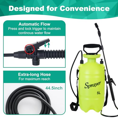 MaxWorks 51022 Pump-Action Garden Sprayer 5L/1.32 Gal with Adjustable Nozzle for Mist & Stream, Anti-Kink Hose, and Ergonomic Pump Handle for Plants, Pest Control, and Lawn Care - size: 5 Liters / Hose