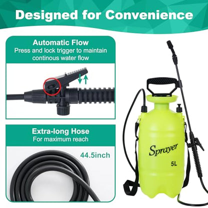 MaxWorks 51022 Pump-Action Garden Sprayer 5L/1.32 Gal with Adjustable Nozzle for Mist & Stream, Anti-Kink Hose, and Ergonomic Pump Handle for Plants, Pest Control, and Lawn Care - size: 5 Liters / Hose