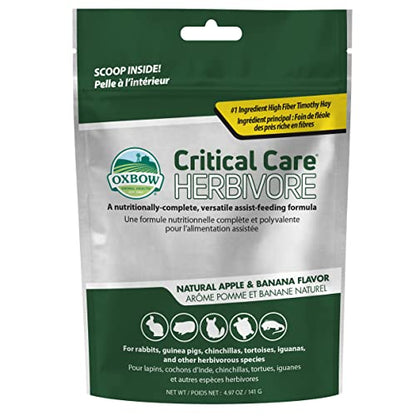 Oxbow Critical Care Herbivore, Rabbit & Guinea Pig, Apple Banana, 141 g | Herbivore Emergency Food, Recovery, Rabbit Food, Recovery Diet, Apple Banana, Syringe, Tube Feeding, Complete Nutrition - size: 4.97 Ounce (Pack of 1)