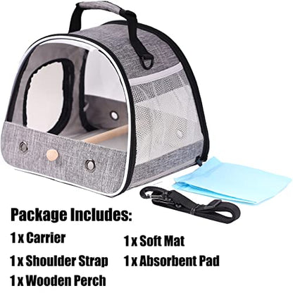 Small Bird Travel Carrier, Portable Bird Travel Cage for Parakeet, Parrot, Budgie, Guinea Pig, Bearded Dragon Reptile Carrier for Hiking Vet Visit Bicycle Ride (Grey) - color: Grey
