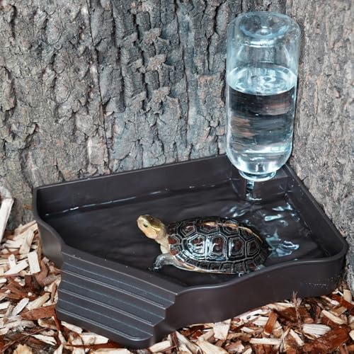 Reptile Water Feeder Automatic Water Dispenser with Ramp Extra Large Reptile Bathing Pool for Gecko, Snake, Turtle, Bearded Dragon, Lizard Bath Aquarium Ornament - size: without Bottle