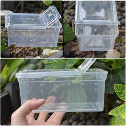10 Pcs Reptile Feeding Boxs, Plastic Spider Terrariums Breeding Box Feeder Insect Container Feeding Box for Small Reptile Bearded Dragon Lizard Spider Gecko Scorpion 5.9 x 3.9 x 2.5 in