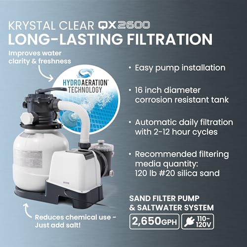 INTEX Ultra XTR 32ft x 16ft x 52in Above Ground Swimming Pool Set w/Pump | 26377EH - 2650 GPH Sand Filter Pump, Saltwater System, Maintenance Kit & Volleyball Game Included - Strong Galvanized Steel - size: 32' x 16', style: Saltwater System
