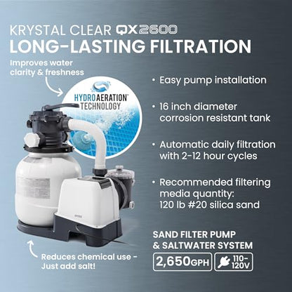 INTEX Ultra XTR 32ft x 16ft x 52in Above Ground Swimming Pool Set w/Pump | 26377EH - 2650 GPH Sand Filter Pump, Saltwater System, Maintenance Kit & Volleyball Game Included - Strong Galvanized Steel - size: 32' x 16', style: Saltwater System