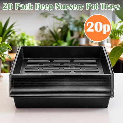 RooTrimmer 20 Pack Nursery Pots Trays (16.5"x13.2"x2.8"), Plastic Seed Starter Trays, Durable Carrying Seedling Starter Tray, Reusable Tray for Planting and Collecting Drainage Water (Black) - size: 16.5" x 13.2" x 2.8" Tras - 20P
