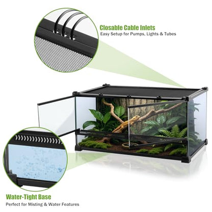 10 Gallon Reptile Enclosure Terrarium, 20“ x 12" x 10” | Front Opening Glass Reptile Tank, Waterproof Rainforest Terrarium for Geckos, Frogs, Small Lizards, Corn Snakes - size: 20" x 12" x 10"