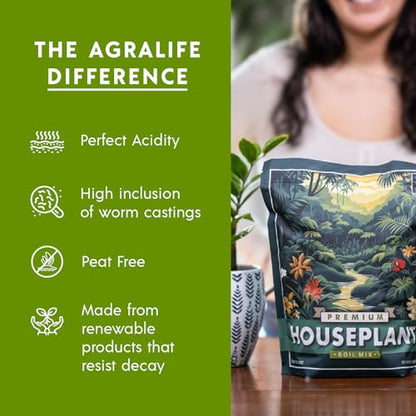 Agralife Houseplant Soil 4 Quarts Premium Organic Mix for Indoor Plants | Balanced moisture. Healthy growth. Premium organic soil supports monstera, pothos, snake plants, and more. - style: House Plant Soil Mix
