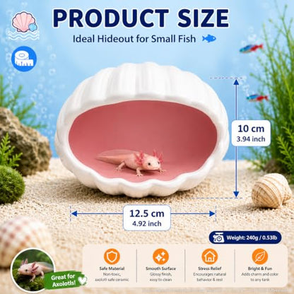 Ceramic Axolotl Hide Cave Hideout Tank Accessories Aquarium Decor for Pets | Hollow shaded resting spot、Weighted base, stays put、Fade-resistant glaze finish - size: Small
