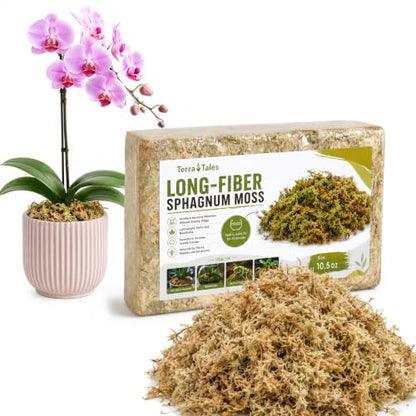 10.5OZ Natural Long Fiber Sphagnum Moss Compressed Brick Expands to 18QT, Premium Orchid Moss for Repotting, Carnivorous Plants, Propagation, Moss Pole, Terrarium, Indoor Outdoor Gardening - size: 10.5OZ