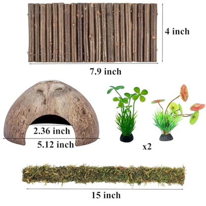 Mechpia Hermit Crab Accessories, Hermit Crab Climbing Toys Bendable Bridge Coconut Shell Hideout Hut Plants for Reptile Amphibians Supplies