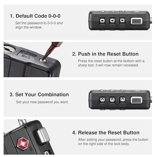 Puroma 4 Pack TSA Locks for Luggage Lightweight 4-Digit Code Padlock Black | TSA Approved, Resettable, Flexible Cable, Zipper holes, Bright Color, Large White Numbers, for Train Travel Suitcase Backpack