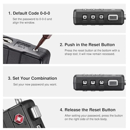 Puroma 4 Pack TSA Locks for Luggage Lightweight 4-Digit Code Padlock Black | TSA Approved, Resettable, Flexible Cable, Zipper holes, Bright Color, Large White Numbers, for Train Travel Suitcase Backpack