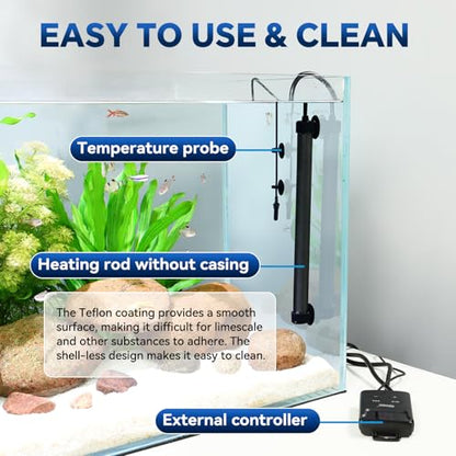 hygger Aquarium Heater,Submersible Fish Tank Heater with External Digital Display, Including Overheat & Leakage Protection and Temperature Sensor for Freshwater and Saltwater (100W for 16gal~26gal) - size: 100W for 16gal~26gal