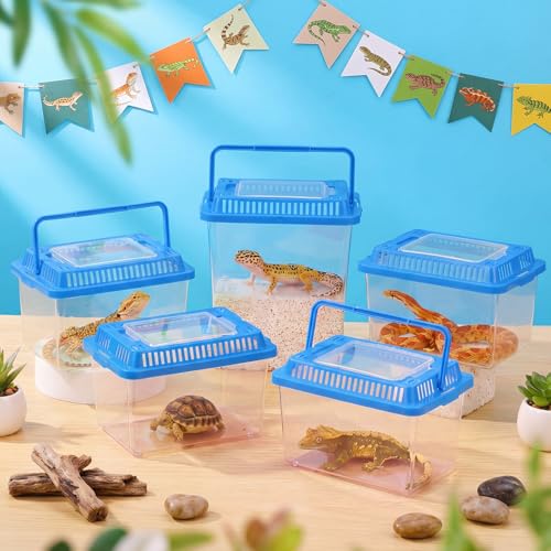 LemonRoad 15 Pcs Plastic Reptile Terrariums Carrier Cage 5.1x3.5x3.5 in Small Reptile Enclosure with Ventilated Lid Snake Breeding Box Hatching Container for Tarantula Spider Turtle Hermit (Blue)