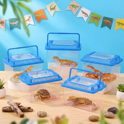 LemonRoad 15 Pcs Plastic Reptile Terrariums Carrier Cage 5.1x3.5x3.5 in Small Reptile Enclosure with Ventilated Lid Snake Breeding Box Hatching Container for Tarantula Spider Turtle Hermit (Blue)