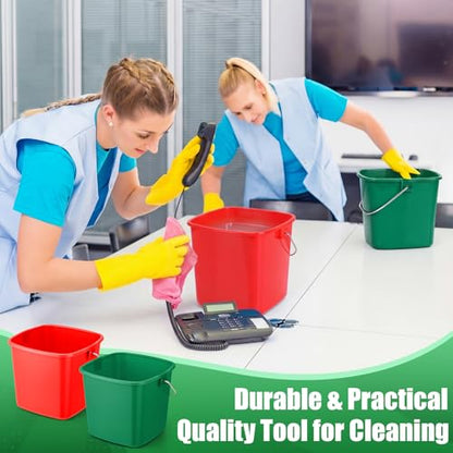 Zhehao 6 Pcs 3 Quart Bucket for Cleaning Small Sanitizer Bucket for Restaurant Square Plastic Pail with Handles for Home, Offices, Commercial Use, Food Service (Red,Green) - color: Red,green