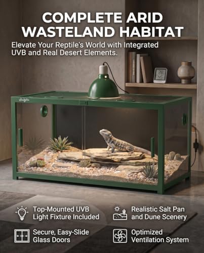 68 Gallon Reptile Tank, Reptile Enclosure Front Sliding Door | Stackable ventilation reptile terrariums Tank anti-escape locks and no-fingerprint handles maximizes UVB transmissionn - color: Green, size: 68 Gallon