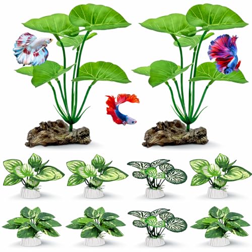 10 Pack Silk Aquarium Plants Fish Tank Decorations - Soft Fin-Safe Fish Tank Plants Large Aquarium Decor for 5-40 Gallon Betta, Goldfish & Reptiles Tanks Accessories - color: C（green 10 Pack）