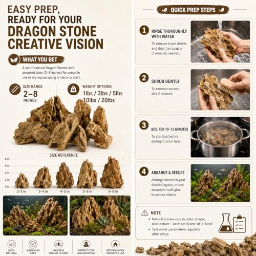 Natural Dragon Stones 10lb,Aquarium Aquascaping Rocks（2-8 inch） | Aquascaping Stone for Fish Tank,Terrariums,Paludariums, Reptile Enclosures & Gardens,Landscaping Rocks - color: Dragon Stone, size: 10Lb (2-8 inch)