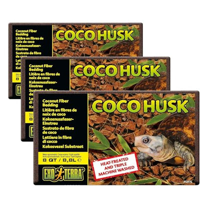 Exo Terra Coco Husk Brick,8 QT (8.8 L) – Natural Coconut Fiber Terrarium Substrate for Reptiles,Amphibians & Tropical Enclosures,(Pack of 3) - size: 8-Quart (Pack of 3)