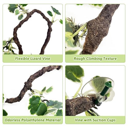 PINVNBY Flexible Bend-A-Branch Climbing Reptile Jungle Vines Snake Climbing Branch for Terrarium Plants Crested Gecko Tank Accessories for Leopard Gecko Lizard Chameleon Frog (Green)