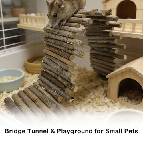 Hamster Bridge 2 Pack, Bendable Wooden Cage Divider and Retaining Wall for Sand Bath and Bedding, Flexible Ladder Fence for Syrian & Dwarf Hamsters, Mice and Gerbils