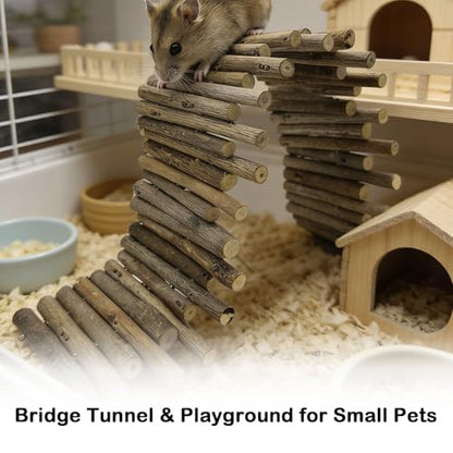Hamster Bridge 2 Pack, Bendable Wooden Cage Divider and Retaining Wall for Sand Bath and Bedding, Flexible Ladder Fence for Syrian & Dwarf Hamsters, Mice and Gerbils