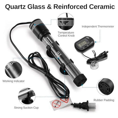 SainSmart XpertMatic Aquarium Heater Submersible, Fish Tank Heater 100W | Adjustable Thermostat with Suction Cup, for Marine Saltwater and Freshwater, Up to 20 Gallon Fish Tanks
