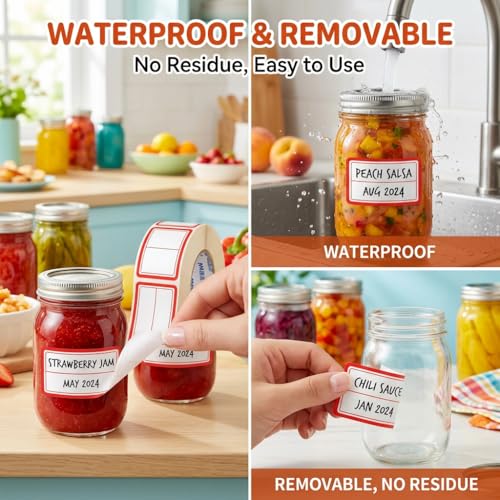 500Pcs 40x25mm 2-Line Red Border Freezer Labels, Writable Stickers | 500Pcs 40x25mm labels; removable writable adhesive for jars, containers, meal prep, pantry storage, and freezer use. - color: 500pcs Red 2-line