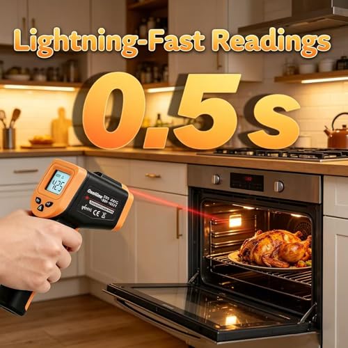 OnniOne Infrared Thermometer Temperature Gun for Cooking -58℉~1022℉ | Digital Thermometer Pizza Oven Blackstone Griddle, Laser Temperature Gun with Carrying Case, LCD Backlit (NOT for Human) - color: Black